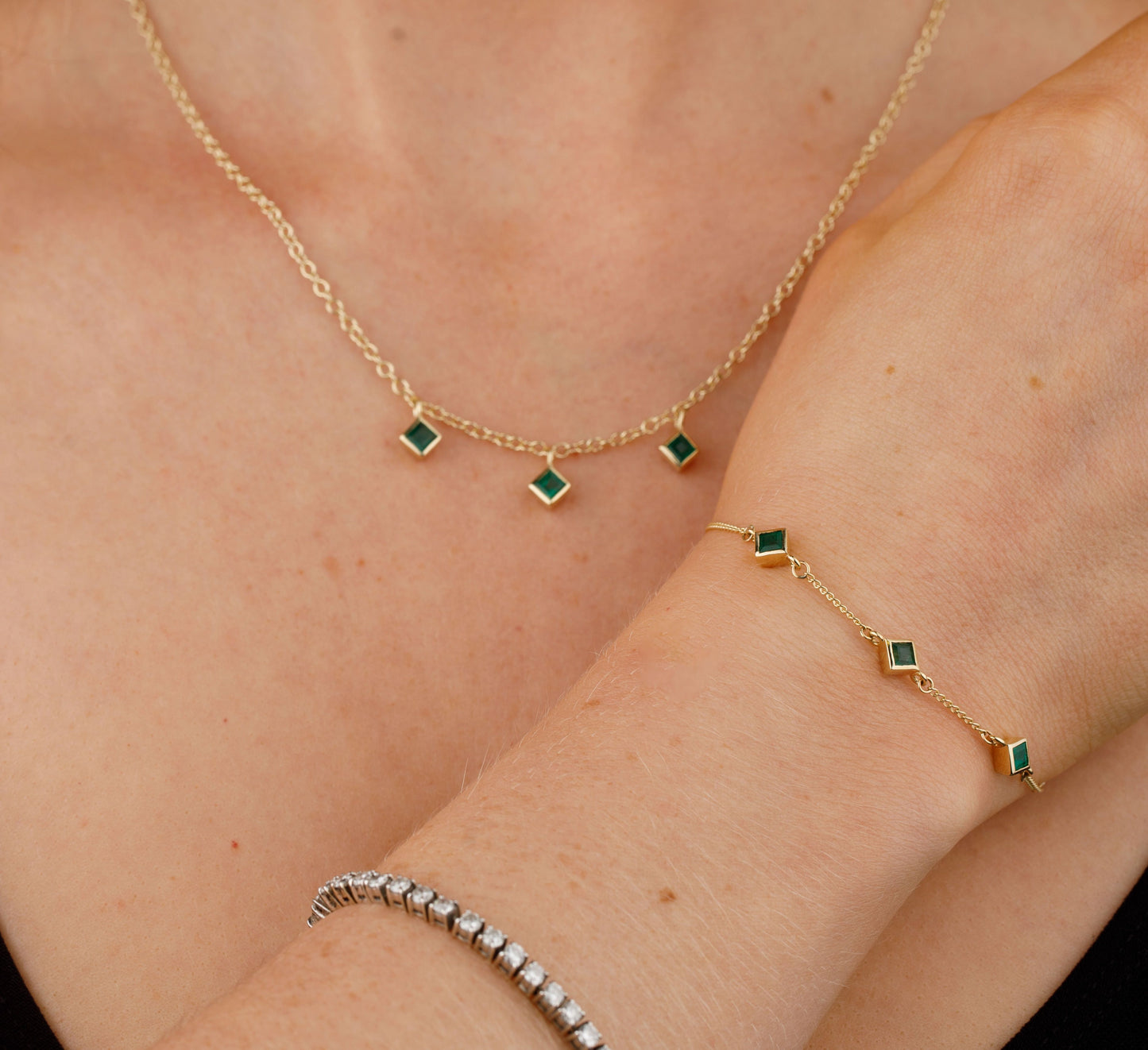 3 Stone Emerald Bracelet