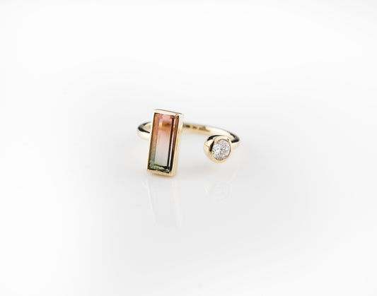 Bi-coloured Tourmaline & Diamond Ring