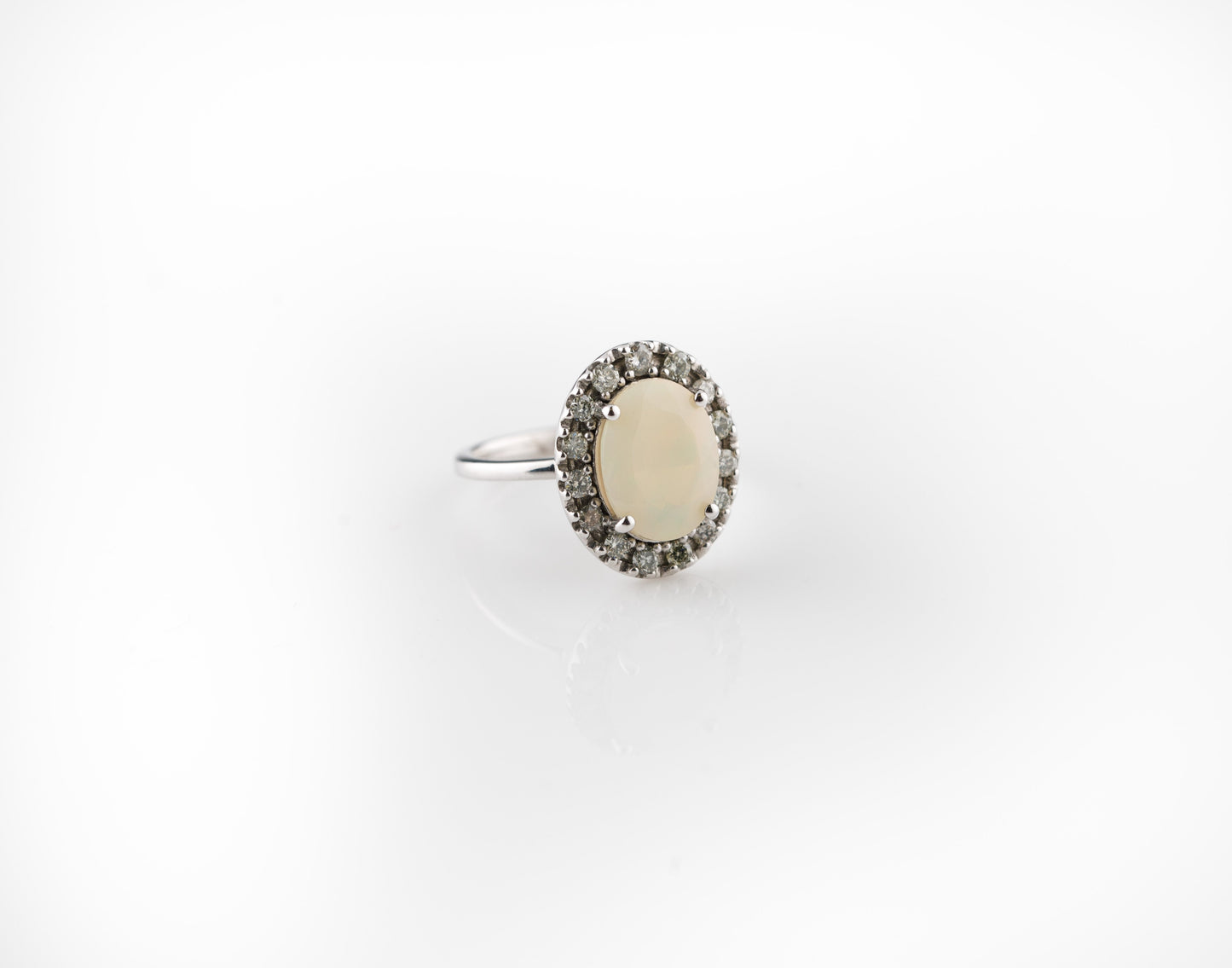 Opal with Diamond Halo 9k White Gold Ring