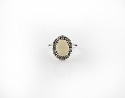 Opal with Diamond Halo 9k White Gold Ring