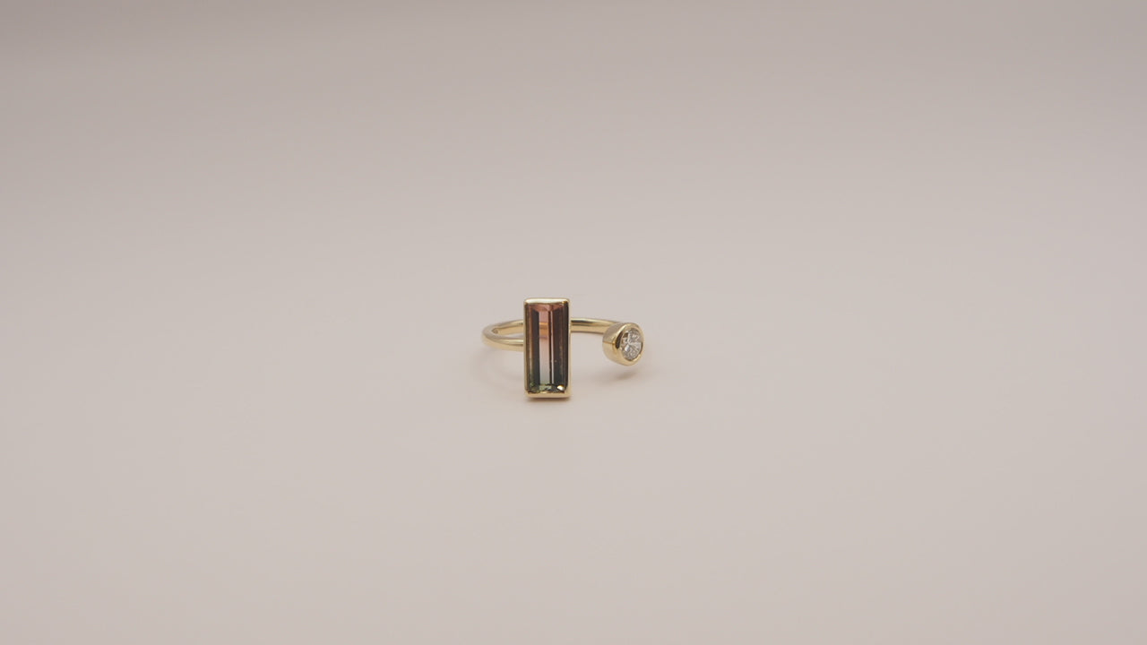 Bi-coloured Tourmaline & Diamond Ring