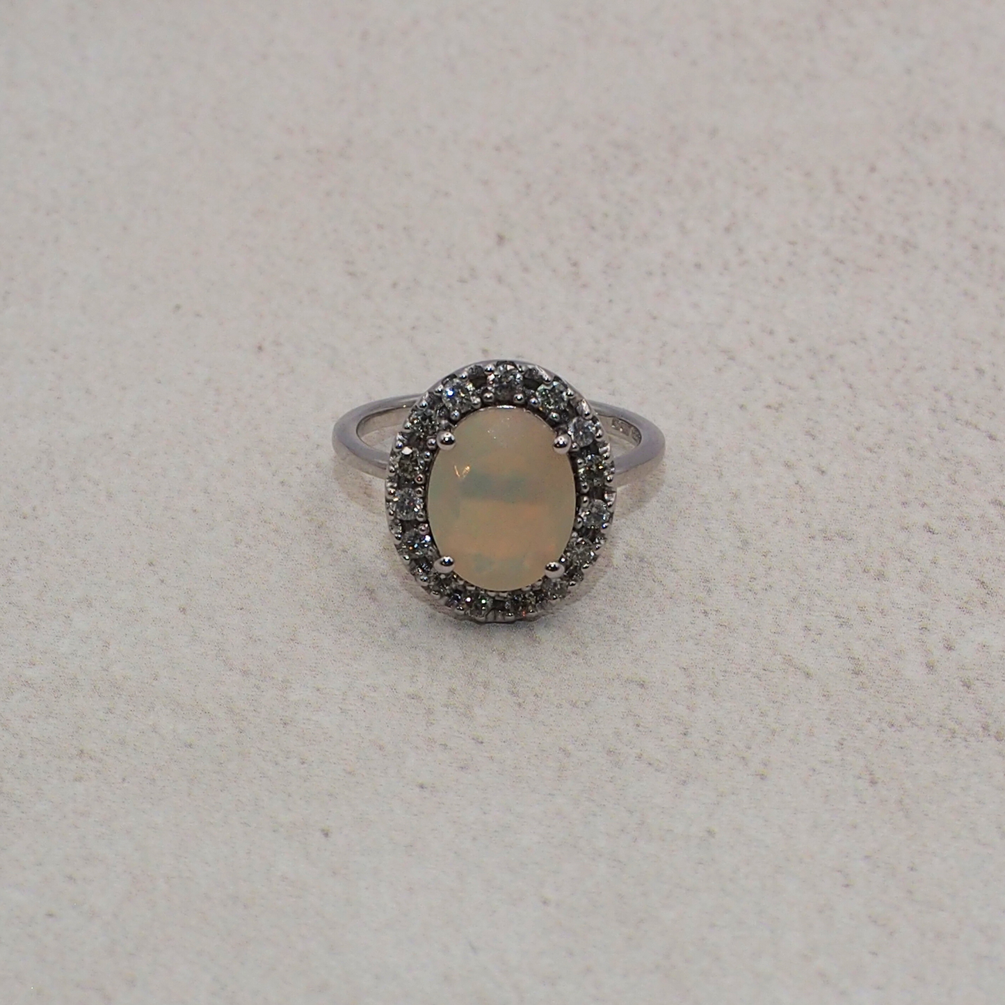 Opal with Diamond Halo 9k White Gold Ring