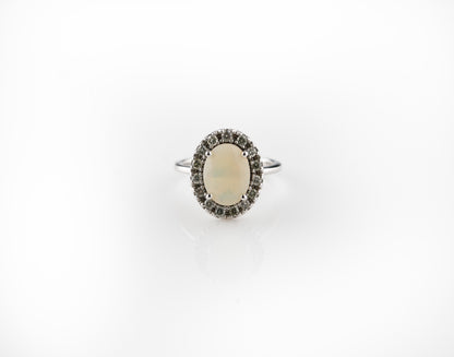 Opal with Diamond Halo 9k White Gold Ring